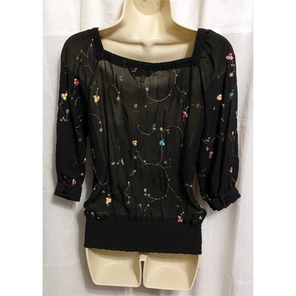 Romy Black Sheer Wildflower Blouse size XS/S - Picture 9 of 11